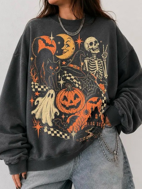 Gildan Tops - Spooky Collage Checkerboard Halloween Charcoal Sweatshirt